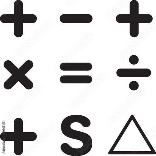 Collection of mathematical and geometric symbols in black on a white background