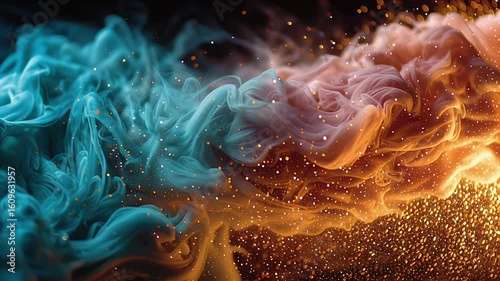 流れる暖色と寒色の煙の抽象的な背景 | Abstract Background of Flowing Smoke in Warm and Cool Colors
