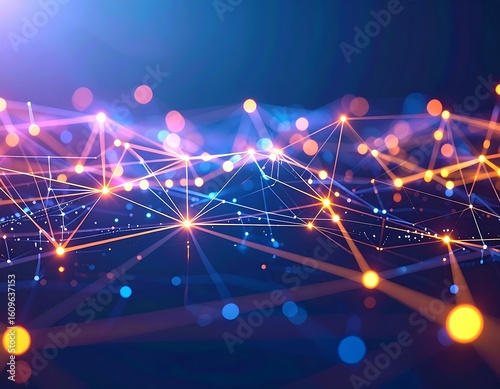 Abstract network of glowing points and lines