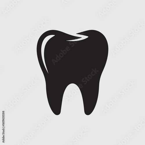 Simple black silhouette of a human molar tooth on a light gray background