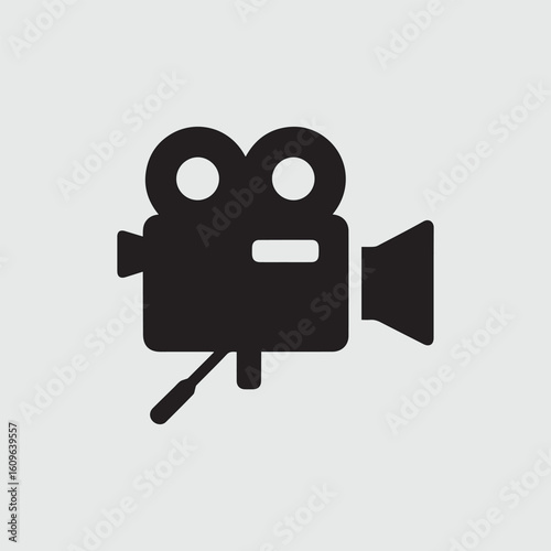 Classic film camera icon symbol on a light gray background