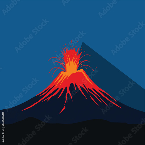 Stylized Erupting Volcano with Red Hot Lava.