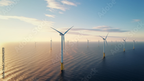 Tableau sur toile wind turbine at sunset