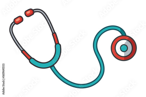 Cartoon Stethoscope Medical Tool for Healthcare with Ear Pieces and a Chest Piece Connected by a Flexible Tube for Auscultation
