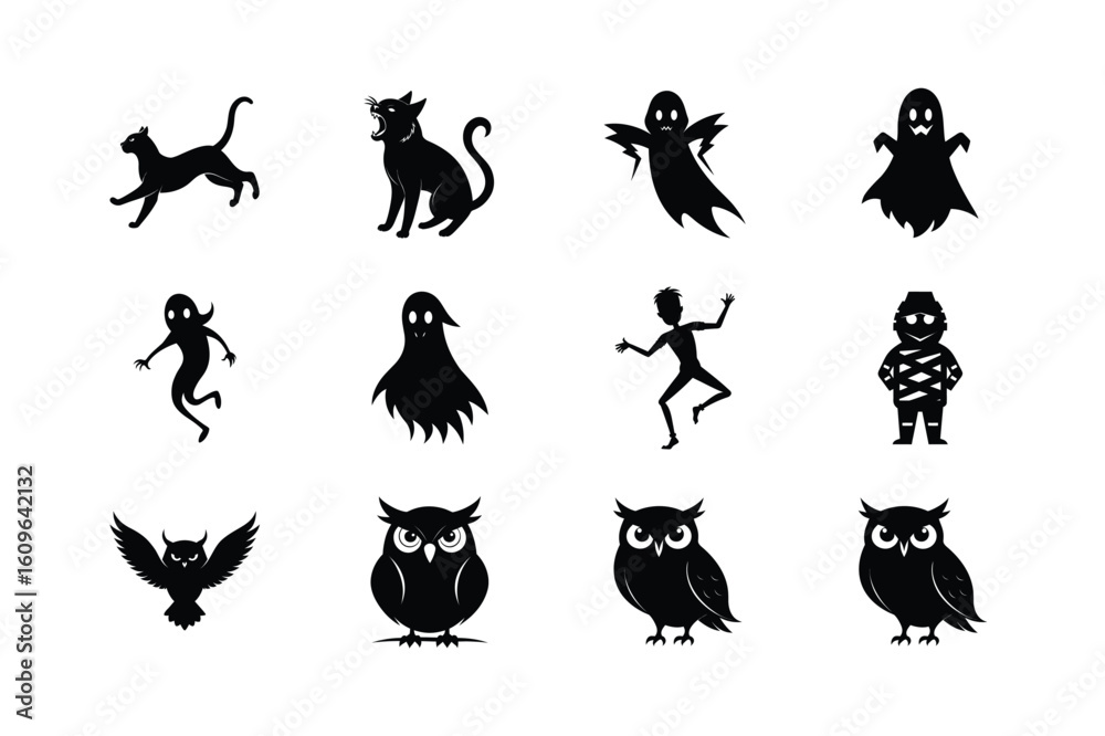 Naklejka premium Set of Halloween bat silhouettes perfect for vector designs Vector illustration