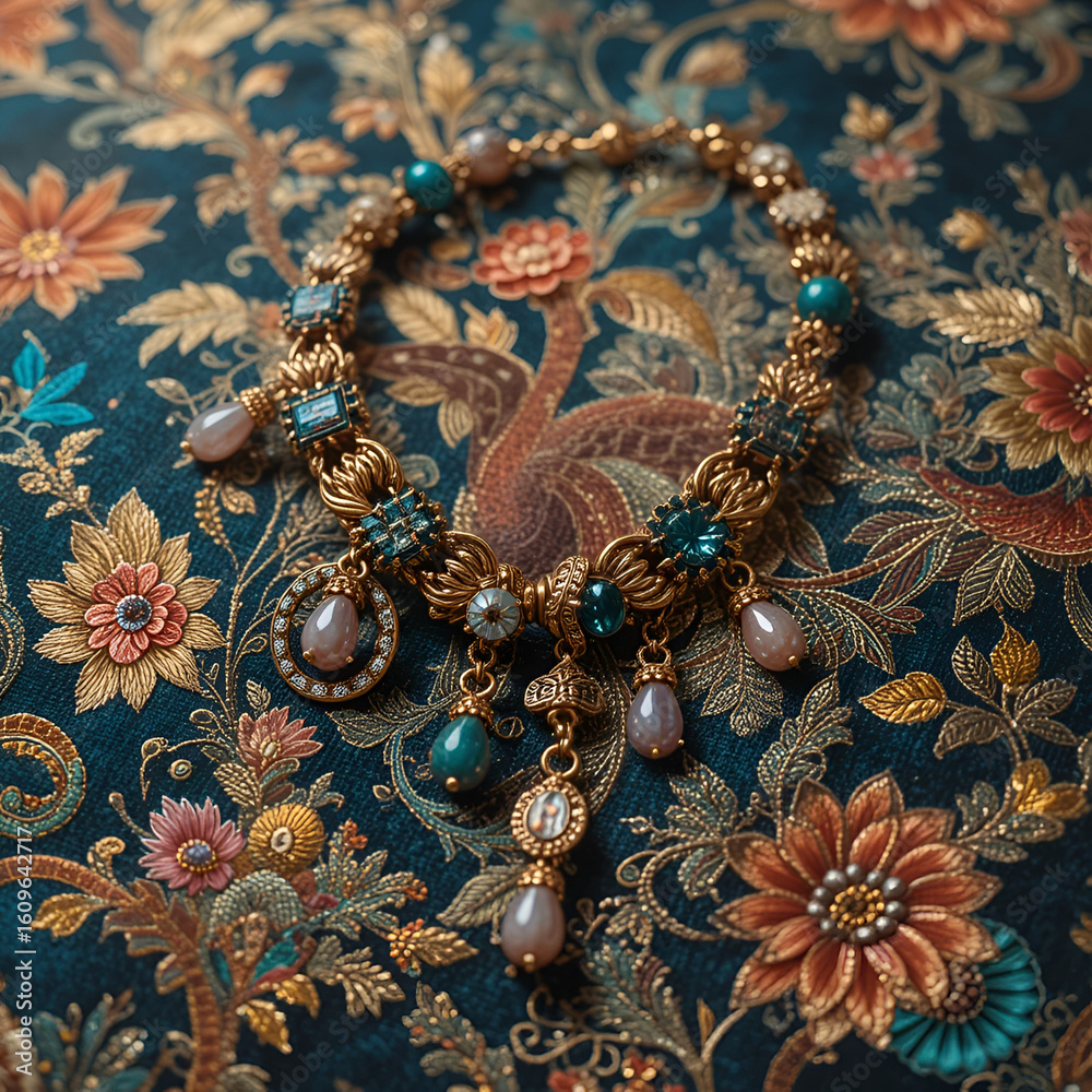 Naklejka premium Oriental fashion jewelry and inwrought fabric