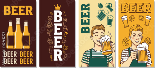Beer. Rustic and bold beer-themed layouts with hand-drawn elements, tailored for promotional materials, packaging, and catalog designs.