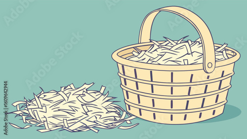 Find basket with shredded paper for easter basket filler and gift packaging material illustration vector art