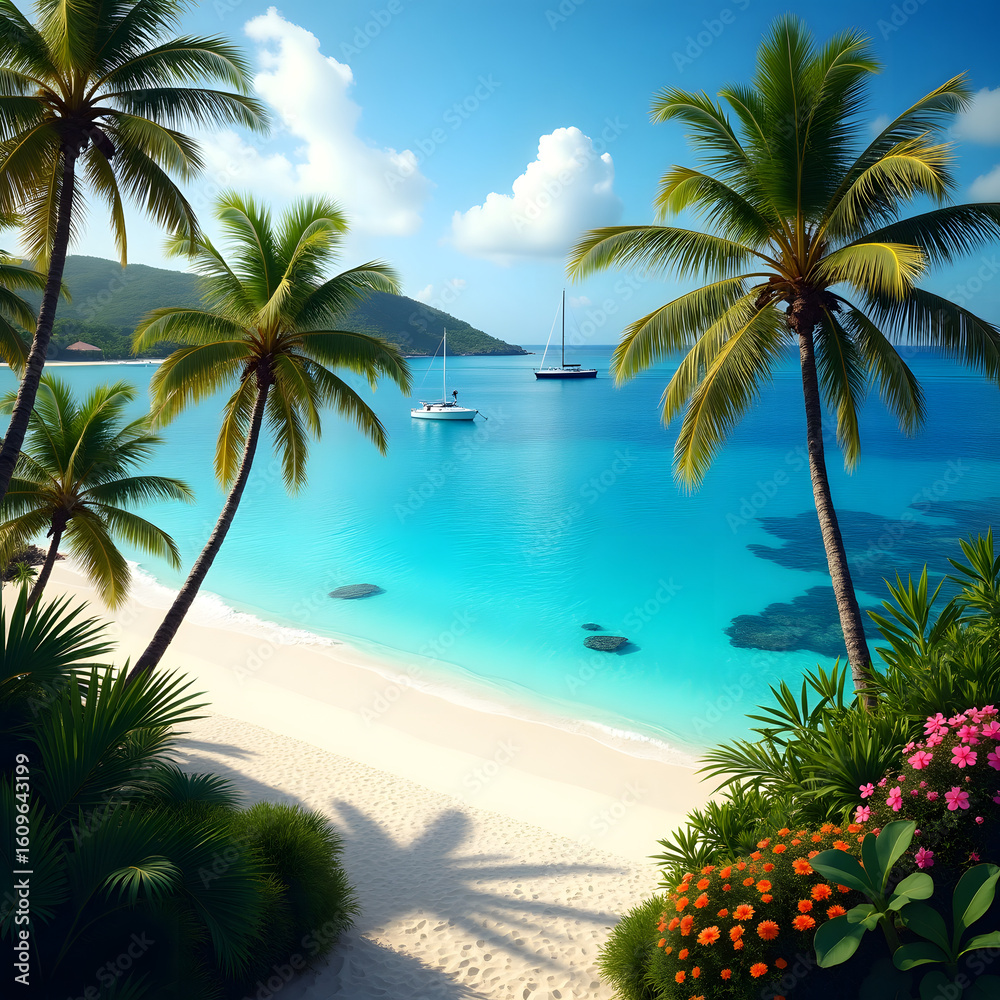 Fototapeta premium tropical beach with palm trees, Top 10 White Sand Beaches - Tropical Paradise Getaways.png