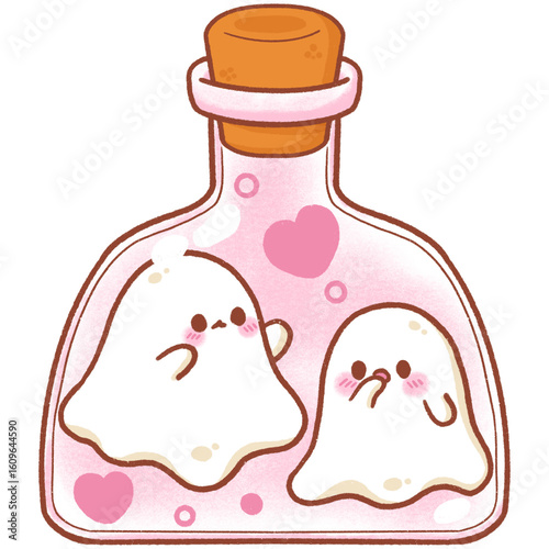 Two ghosts in bottle, halloween cartoon