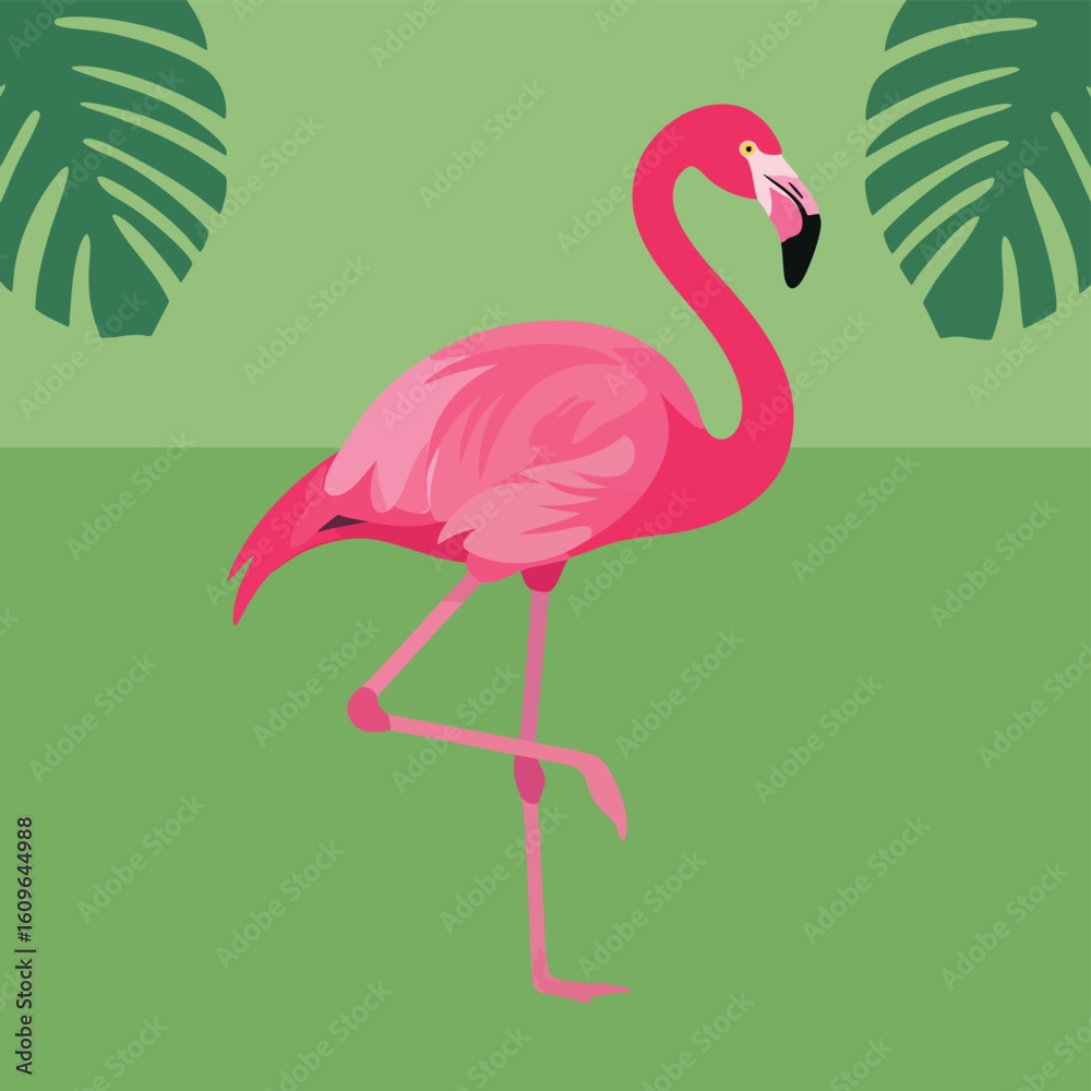 Fototapeta premium Pink Flamingo in Tropical Setting.