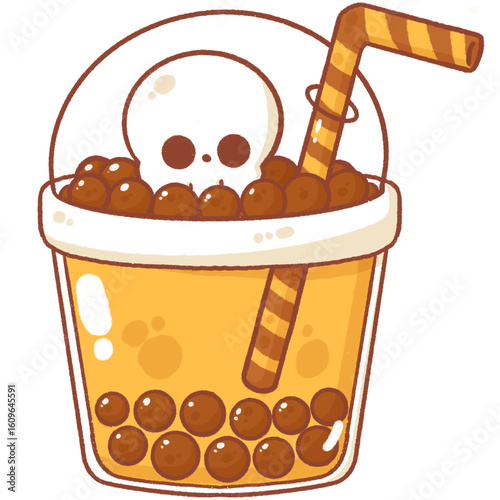 Illustration of bubble milk tea, halloween theme, Halloween decoration 