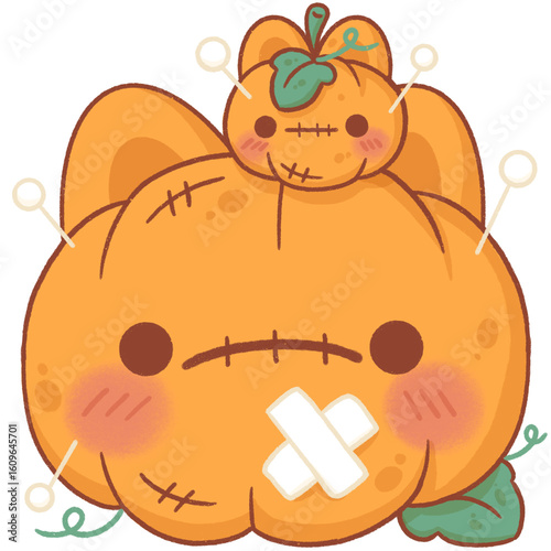 2 cute pumpkins, jack-o-lantern in halloween