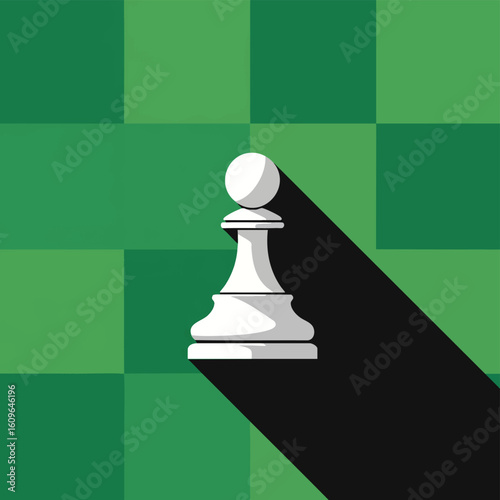 White Chess Pawn on Green and Black Checkerboard.