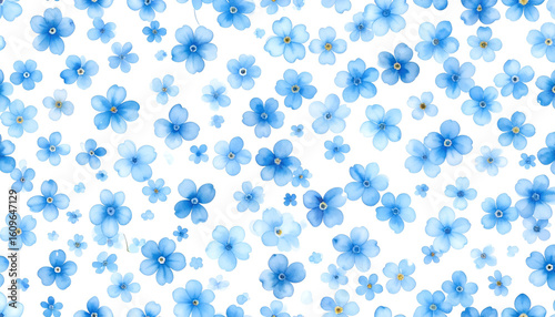 Wallpaper Mural Blue Floral Pattern with Various Flowers on White Background Torontodigital.ca