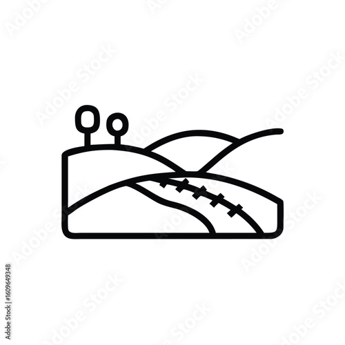 Minimalist icon rolling hills with trees vineyard rows landscape nature