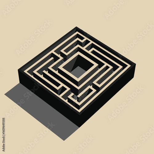 A three-dimensional black square maze with a shadow shown in an isometric perspective.