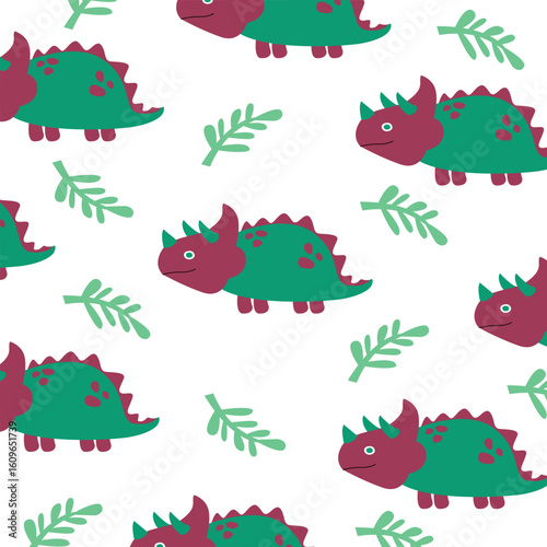 green triceratops dinosaur cartoon seamless pattern vector design for kids apparel fullprint fabric