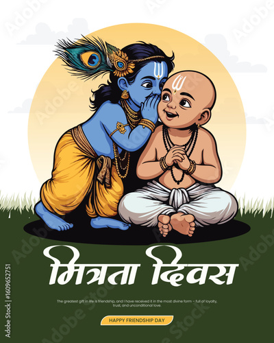 Illustration showing the pure bond of friendship between Krishna and Sudama