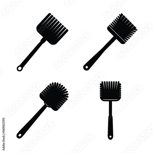 Kitchen Tools Silhouettes – Meat Tenderizer and Mallet Icon Set Isolated on White Background