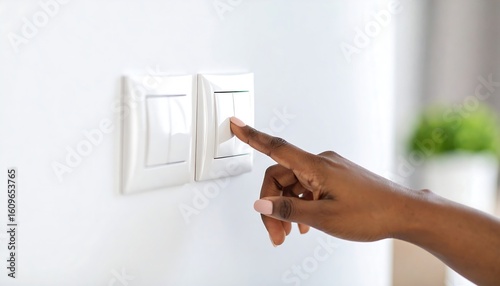 A hand turns a light switch on
