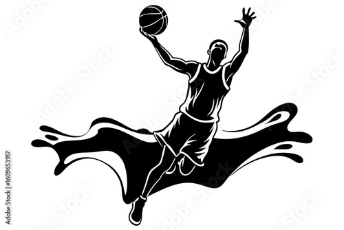 Basketball Player Dunking in Mid-Air with Vibrant Splash Accents