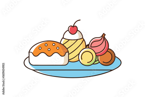 Italian Dessert Platter Vector with Tiramisu and Cannoli