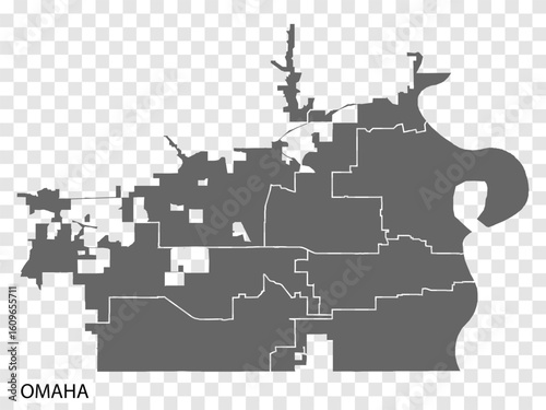 High Quality map Omaha is a city  of United States, with borders of the districts. Map Omaha of Nebraska for your web site design, app, UI. EPS10.