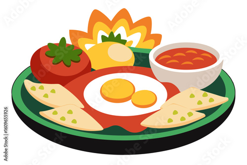 Authentic Mexican Chilaquiles with Cheese and Salsa Roja Line Art
