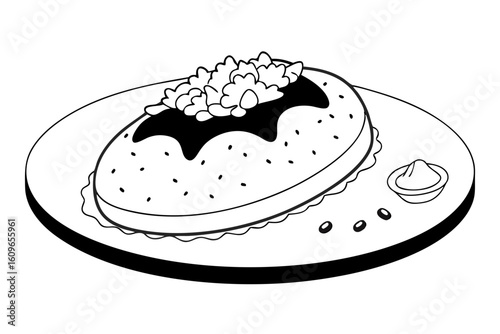 Mexican Enchiladas with Rice and Beans Vector Top View Drawing