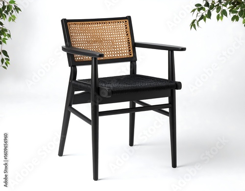 Black dining chair with cane back
