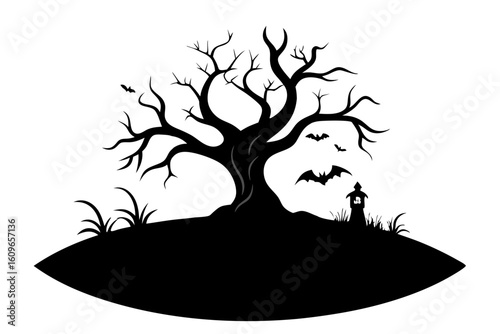 Haunted Tree Vector Illustration for Halloween Night Design