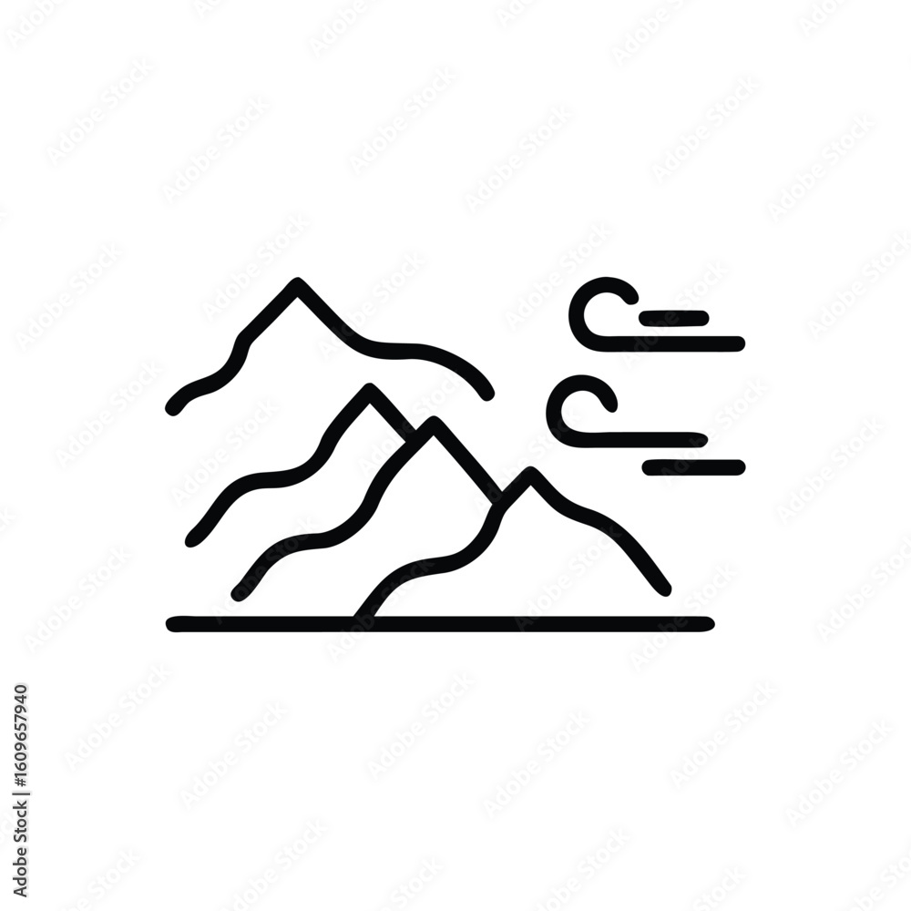 Obraz premium Outline windy mountain ridgeline with abstract wind symbols weather nature