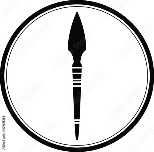 Elegant minimalist black spear icon within a circular frame perfect for graphic design and branding