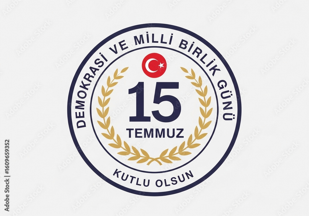 Fototapeta premium Below the 15 are the words TEMMUZ in a dark-gray black sans-serif font