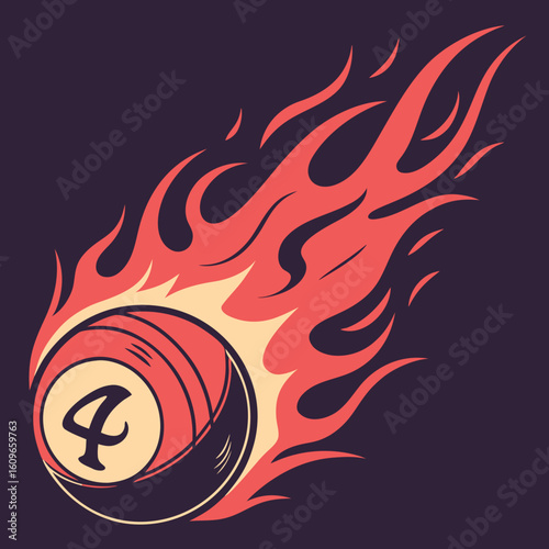 Hot Billiard Ball Number Eight fire logo silhouette. pool ball club Vector illustration.