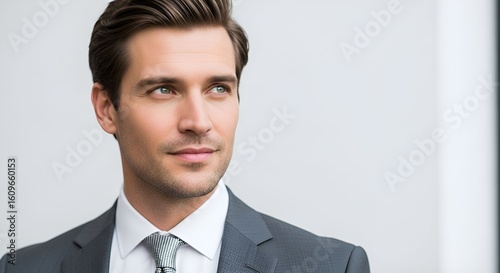 Portrait of a handsome man in a suit looking to the side