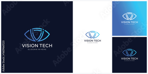 Eye digital technology logo design, Eye cyber symbol. lens aperture positions. Retina scan eye icons collection, Simple, science, silhouette, vector template