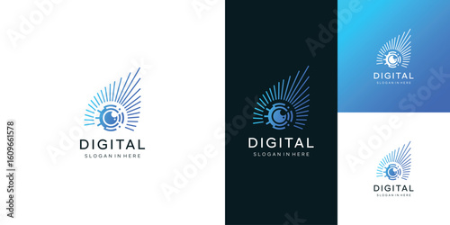 Eye digital technology logo design, cyber symbol. lens aperture positions. Retina scan eye icons collection, Simple, science, silhouette, vector template