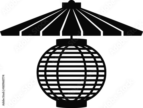 Decorative japanese lantern illustration in elegant silhouette style with traditional umbrella shade design