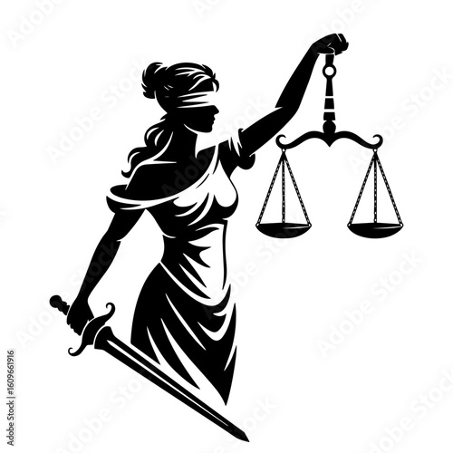 Lady Justice Silhouette Logo – Woman Holding Scales of Justice Vector Design on White Background 
