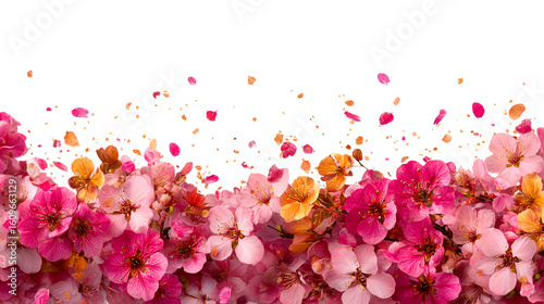 Fototapeta Naklejka Na Ścianę i Meble -  Vibrant flowers with scattered petals on transparent background