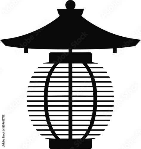 Elegant black silhouette illustration of a classic japanese lantern on a bright white background simple design concept