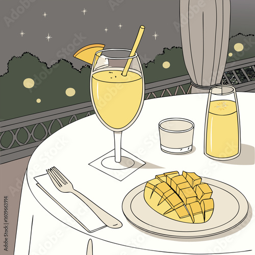 Elegant restaurant table setting featuring a crystal glass suggesting a fine dining experience with a focus on sophisticated presentation and atmosphere