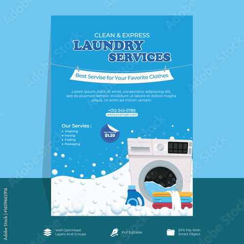 Laundry Service Flyer Template design. Laundry Service banner promotion ads.