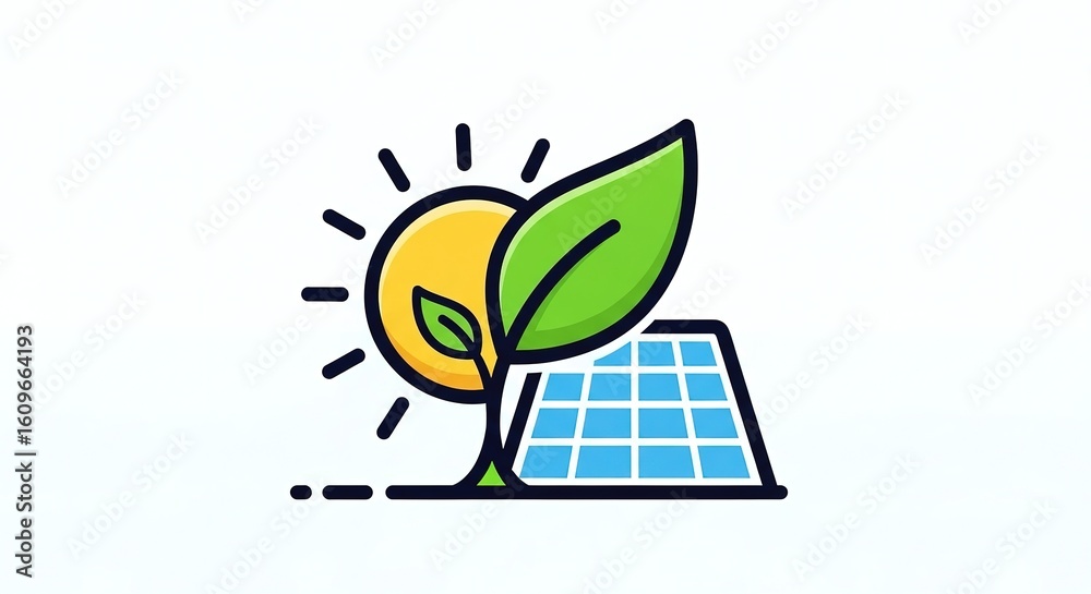 Obraz premium Icon depicting sun, leaf, and solar panel representing renewable energy sources.