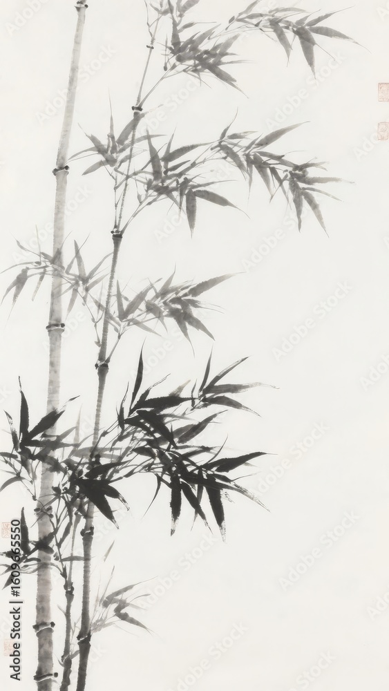 Obraz premium Monochrome Bamboo Stalks with Delicate Leaves
