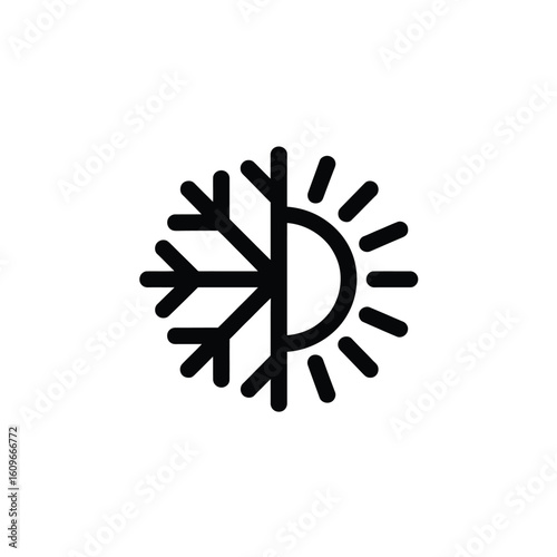 Weather Condition Icons Depicting Contrasting Sun and Snowflake Symbolizing Temperature Extremes