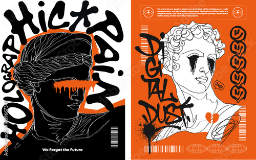 One line sculpture illustration with graffiti text. For t-shirt prints, posters, cands, stickers and other uses.	