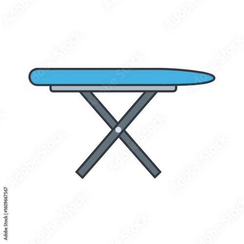 Blue ironing board with gray legs isolated on white background simple illustration.